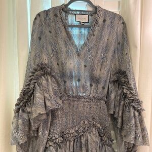 Alexis Blue Pattern long sleeve mini dress